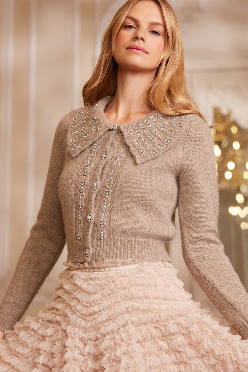 Embellished Collar Short Cardigan