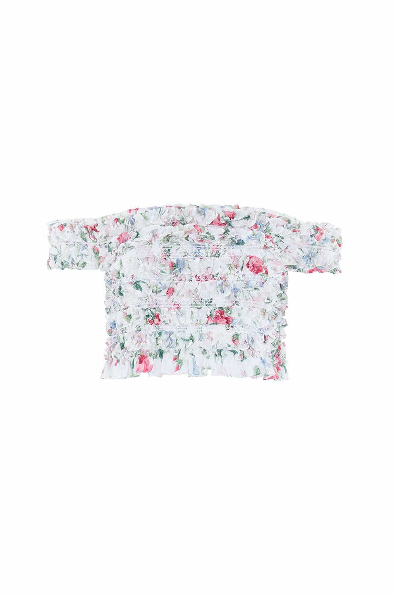 Floral Fantasy Chiffon Smocked Off-Shoulder Top