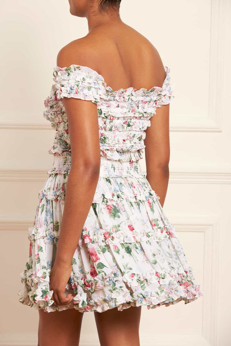 Floral Fantasy Chiffon Smocked Off-Shoulder Top