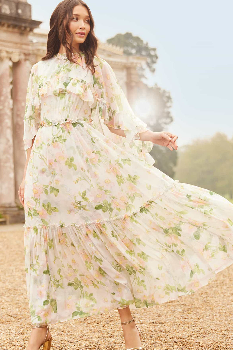 Immortal Rose Harper Chiffon Cape Ankle Gown