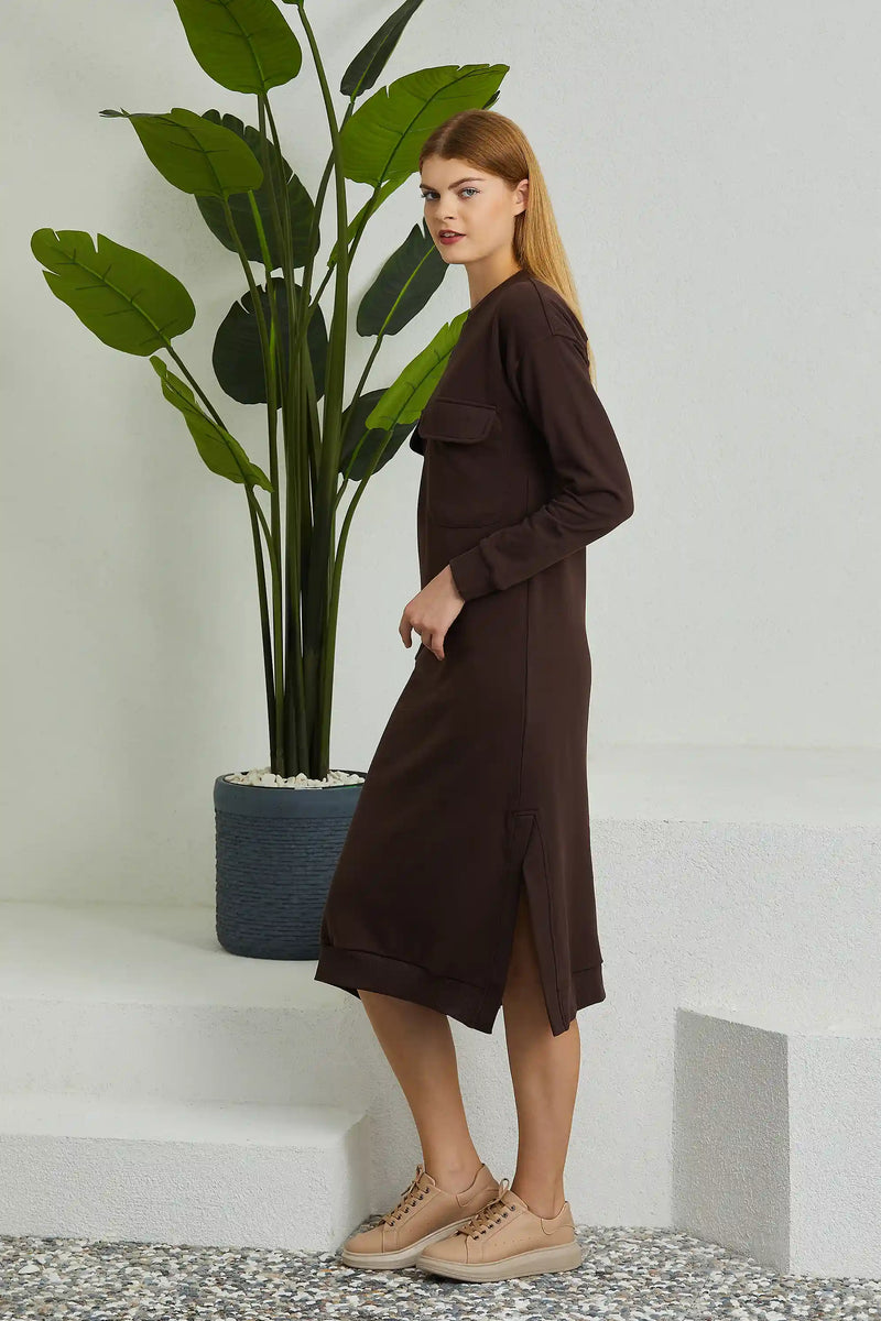 Brown Oversize Long Sweat Dress