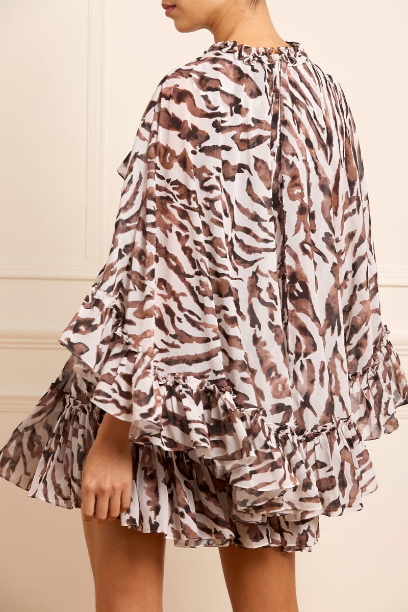 Zebra Harper Chiffon Cape Micro Mini Dress